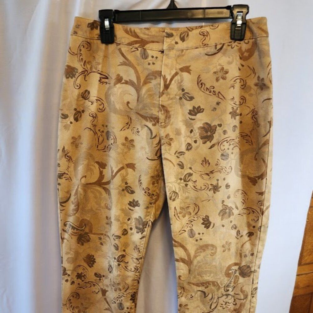 womyn PAISLEY PANTS/JEANS, SIZE 10, NEUTRAL COLORS, BOOT CUT, BOHO, COTTON